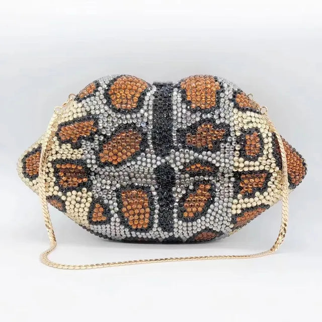 Punkgräfin Kristall Lippen Clutch Tasche - Luxus Designer Abendtasche