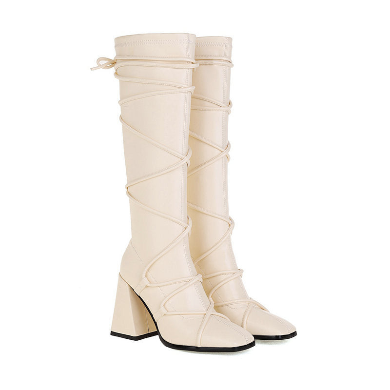 Punkgräfin Kniehohe Gladiator Boots – Punk Designer High Heel Stiefel Damen