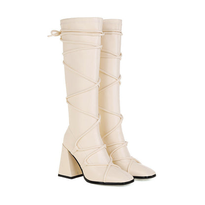 Punkgräfin Kniehohe Gladiator Boots – Punk Designer High Heel Stiefel Damen