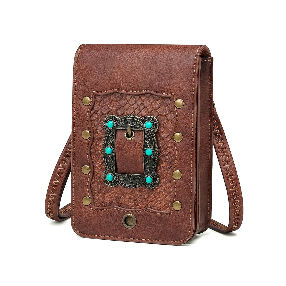 Gothic Punk Mini Tasche – Vintage Leder Waist Bag mit Gürtel