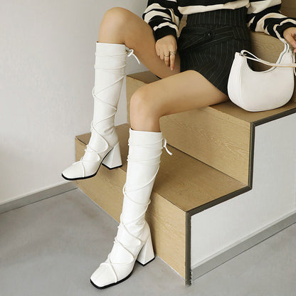 Punkgräfin Kniehohe Gladiator Boots – Punk Designer High Heel Stiefel Damen