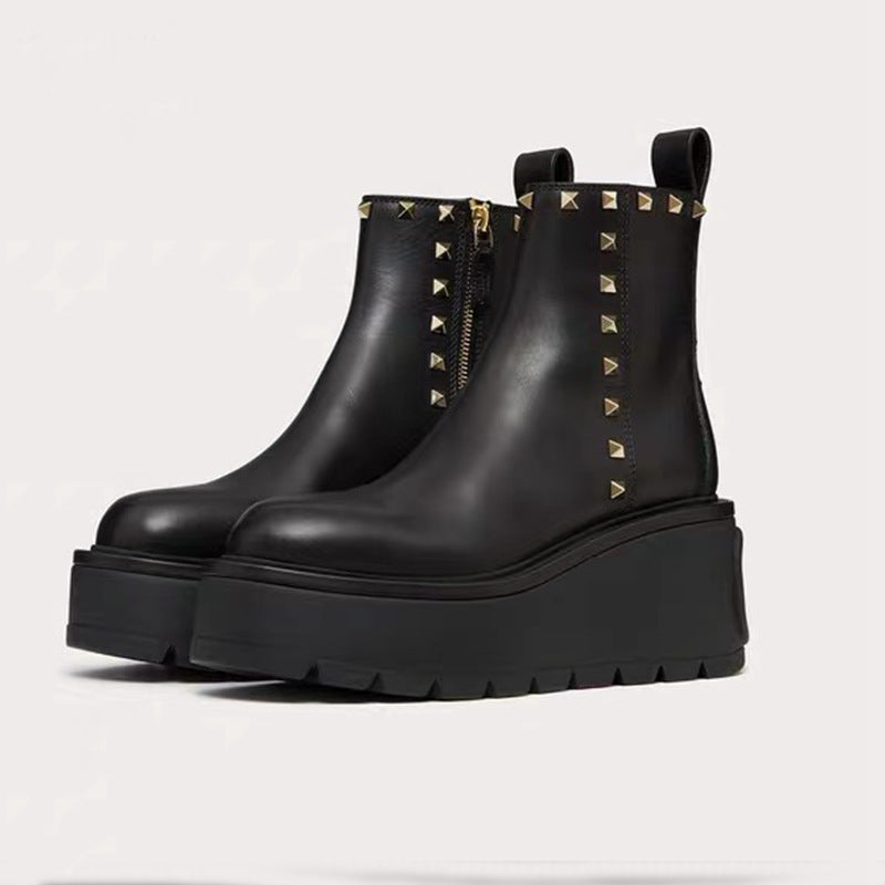 Punkgräfin Nieten Platform Boots – Gothic Punk Leder Stiefeletten Damen