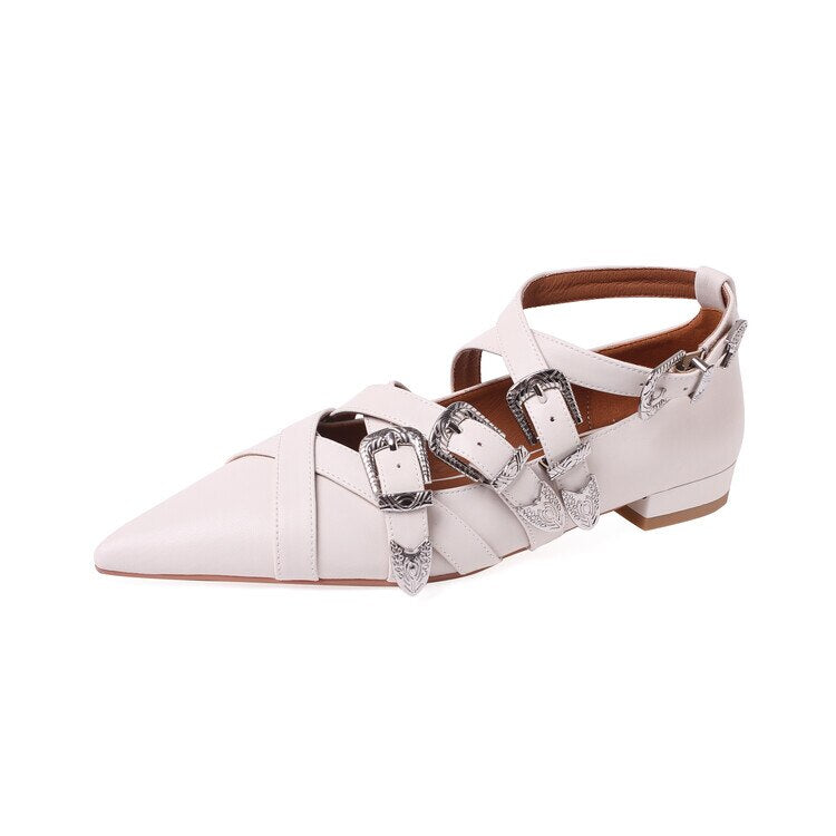 Punkgräfin Buckle Flats – Punk Leder Ballerinas mit Metall Schnallen