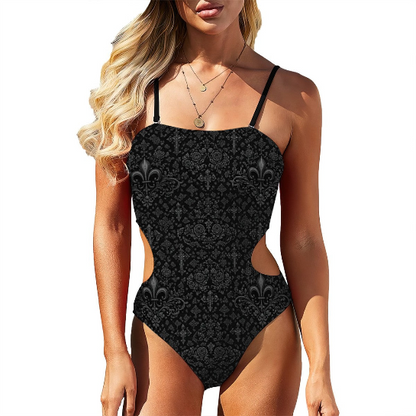Punkgräfin Gothic Elegance – Monokini mit Damast-Ornamente, seitliche Cut-outs & Rücken im Corsagen-Look