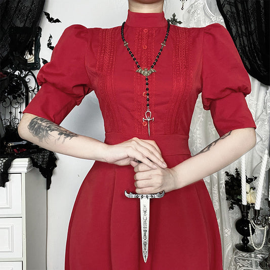Gothicbro Victorian Gothic Red Dress Elegant Goth Kleid Lang