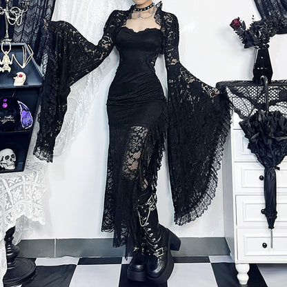 Gothicbro Gothic Spitzen Bolero Schwarz mit Flared Sleeves & Stand Collar