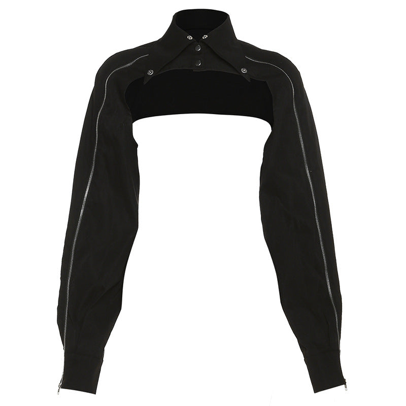 Muschibitch Corsage Gothic Set, sexy 3 Teiler - Crop Jacke mit Harness Look