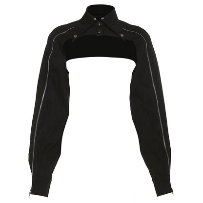 Muschibitch Corsage Gothic Set, sexy 3 Teiler - Crop Jacke mit Harness Look
