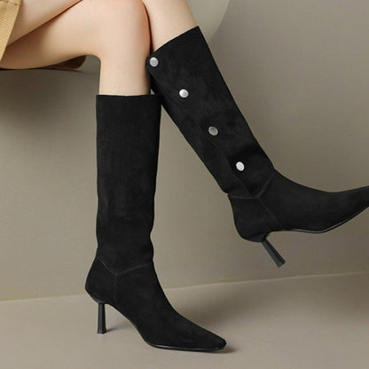 Punkgräfin Kniehohe Wildleder Boots – Gothic High Heel Damen Stiefel
