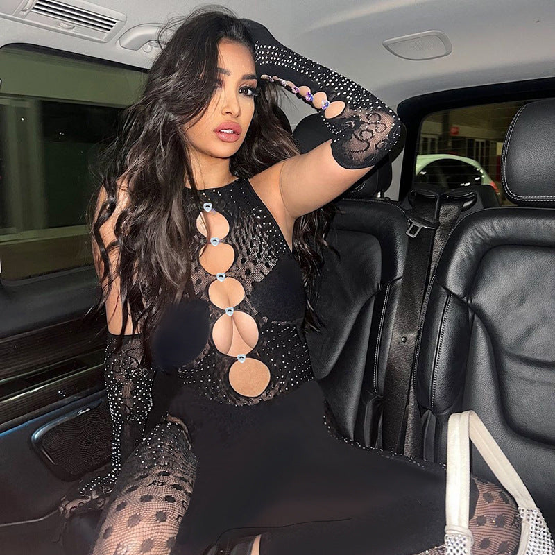 Muschibitch Sexy Mesh Jumpsuit – Gothic Cut-Out Catsuit Club Outfit