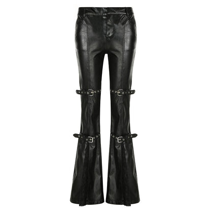 Muschibitch Flared Vegan Leather Pants – Sexy Lace Patchwork Schlaghose