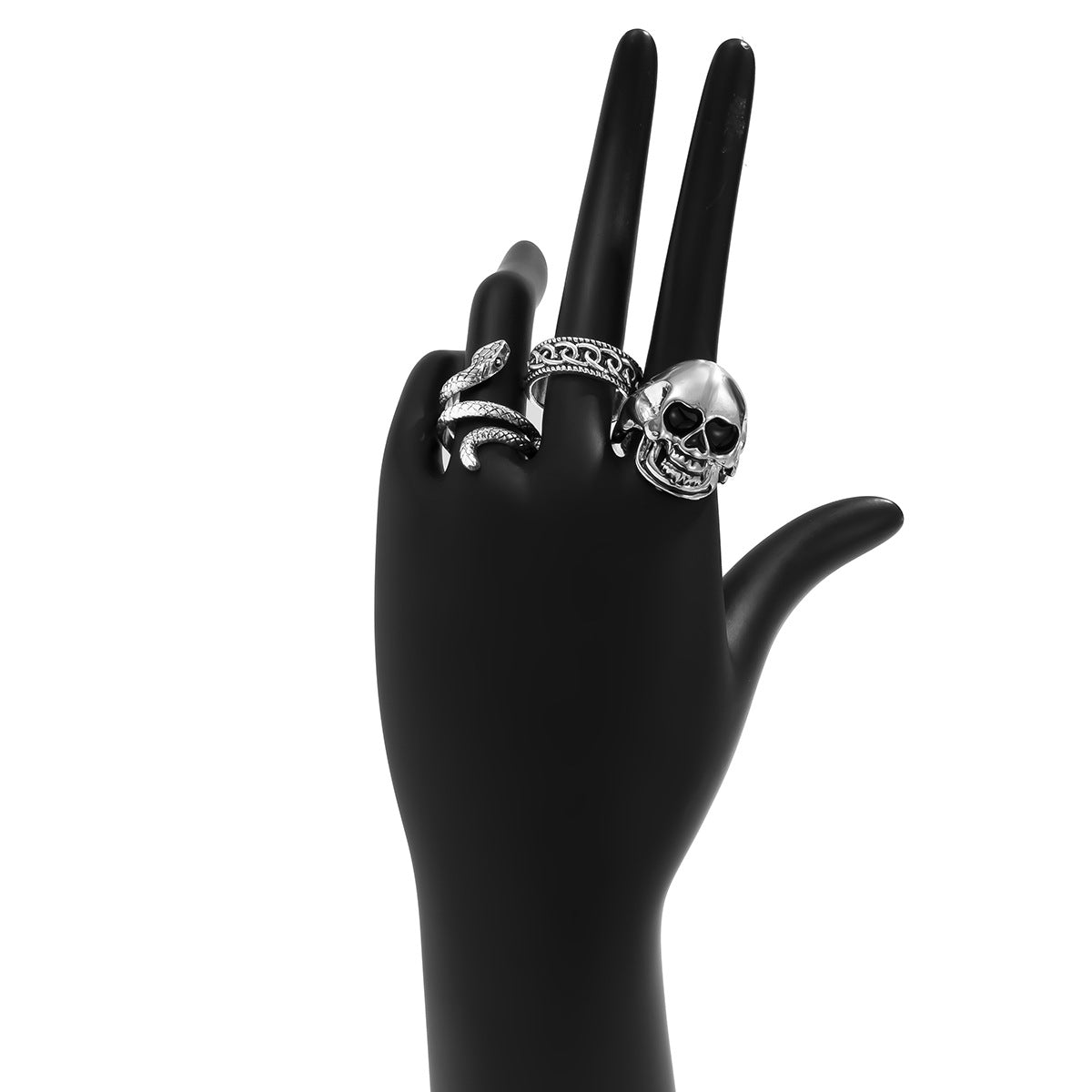 Totenkopf & Schlangen Ring Set – Punk Skull Snake Retro Ring Set Silber