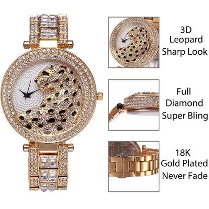 Muschibitch Leopard Bling Watch – Luxus Gold Diamond Uhr