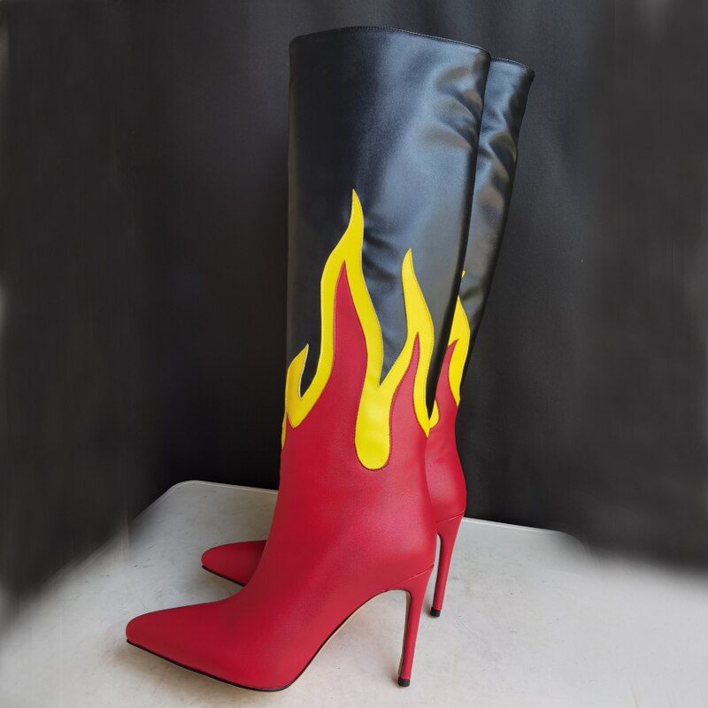 Punkgräfin Flame Boots – Gothic Punk Designer Stiefel mit Flammen High Heels