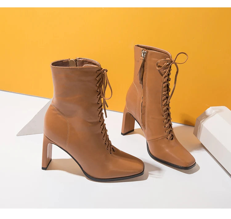Punkgräfin Lace-Up High Heel Stiefeletten – Gothic Damen Ankle Boots mit Schnürung
