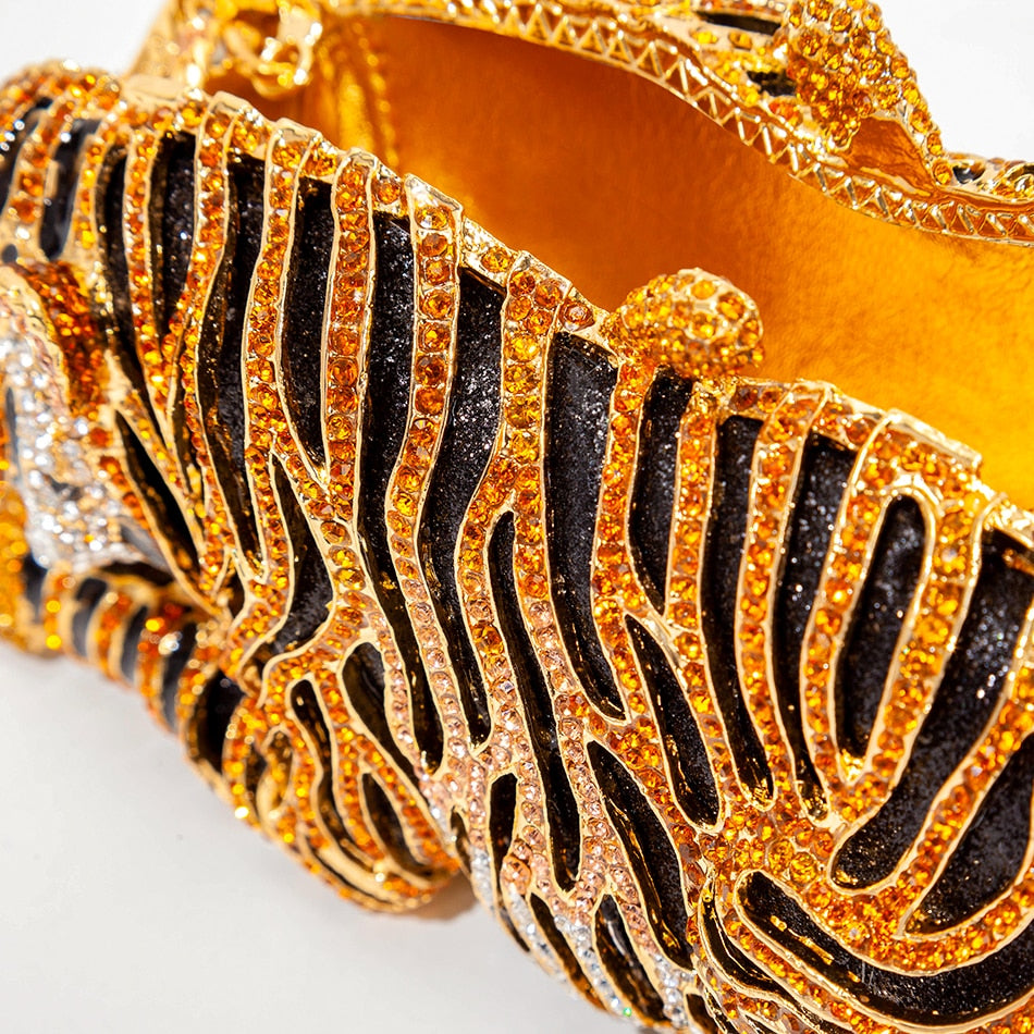Muschibitch Crystal Tiger Clutch – Luxury Rhinestone Designer Evening Bag