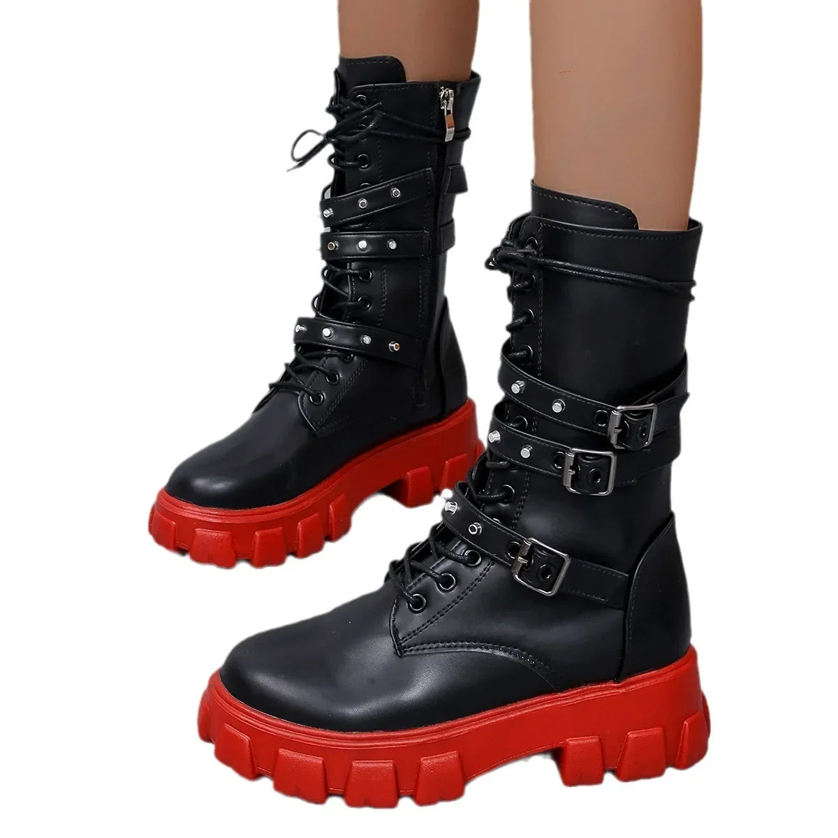 Punkgräfin Punk Gothic Platform Boots Damen – Biker Schnallen Designer Boots