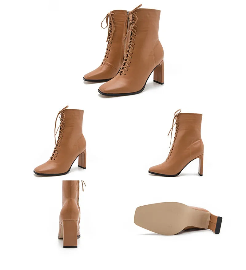 Punkgräfin Lace-Up High Heel Stiefeletten – Gothic Damen Ankle Boots mit Schnürung