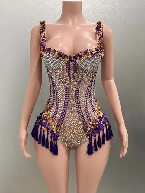 Muschibitch Crystal Rhinestone Bodysuit – Glamour Catwalk Club Dress