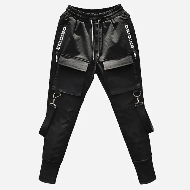 Punkgraf Designer Techwear Cargo Hose - Schwarz Multi-Pocket Street Punk Pant