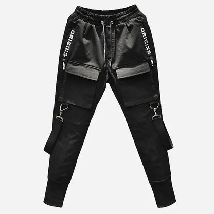 Punkgraf Designer Techwear Cargo Hose - Schwarz Multi-Pocket Street Punk Pant