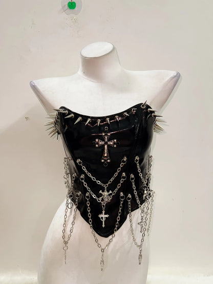 Punkgräfin Bustier Top – Gothic Punk Y2K Skull Tank Velvet Violence