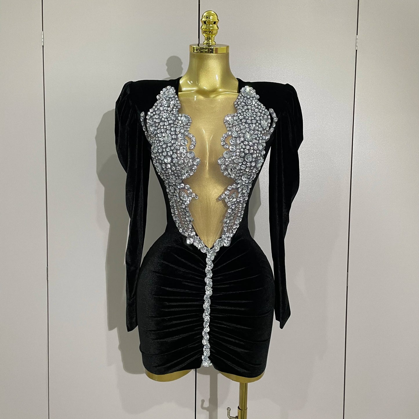Muschibitch Luxus Mini Kleid Strass Bodycon Glam Party Dress