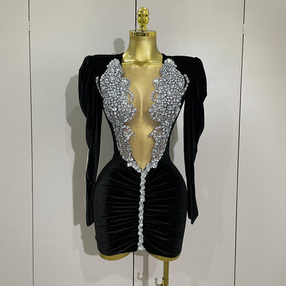 Muschibitch Luxus Mini Kleid Strass Bodycon Glam Party Dress