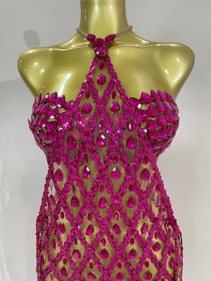 Muschibitch Sexy Pailletten Kleid Transparent – Party Club Dress Mesh Diamant Set