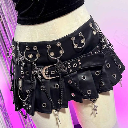 Punkgräfin Gothic Minirock Damen Schwarz mit Ketten & Nieten – Velvet Violence