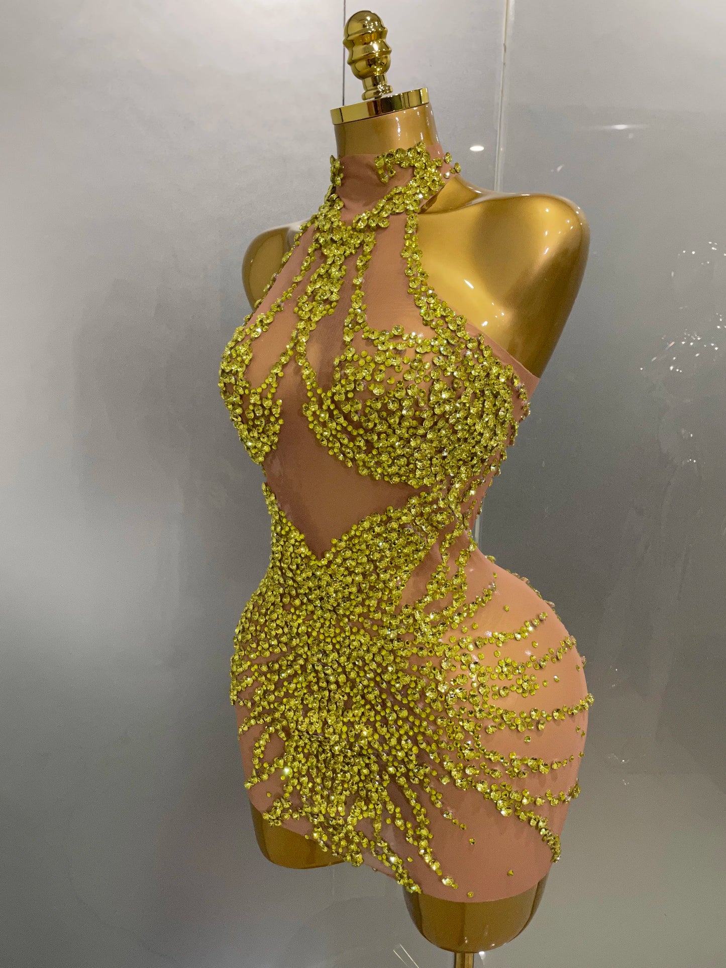 Muschibitch Sexy Strass Kleid Transparent – Mesh Club Glitzer Party Mini Dress