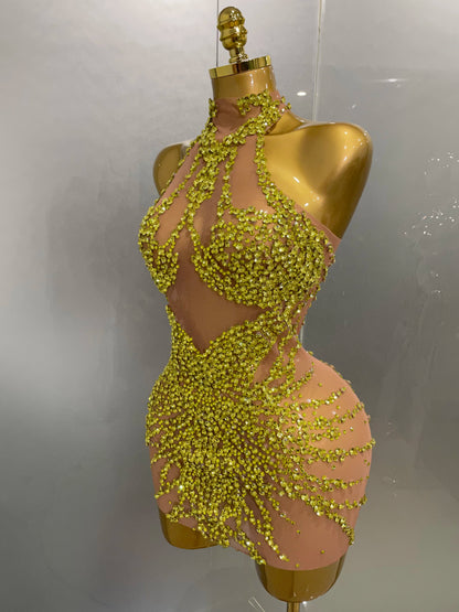 Muschibitch Sexy Strass Kleid Transparent – Mesh Club Glitzer Party Mini Dress