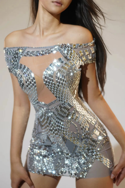 Muschibitch Glitzer Minikleid Rot, Strass Partykleid, Sexy Geburtstag Kleid, Transparentes Mesh Abendkleid, Clubwear