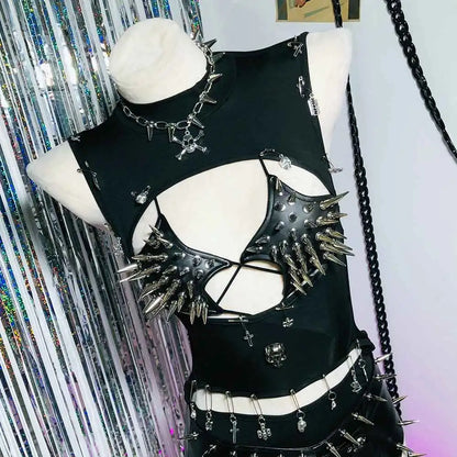 Punkgräfin Y2K Gothic Spike Top Damen – Handmade Fetish Clubwear