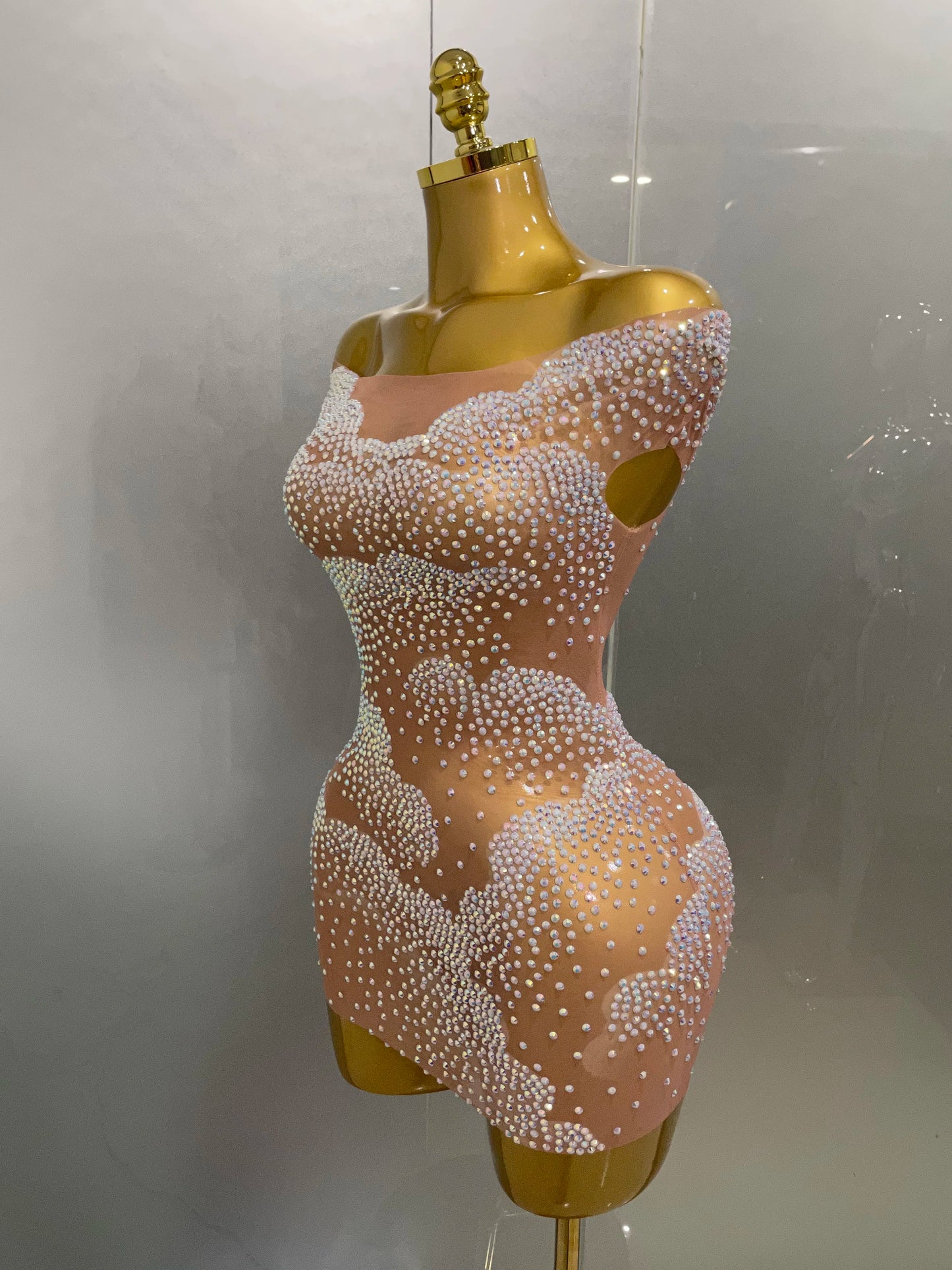 Muschibitch Luxus Sexy Perlen Mesh Mini Kleid Transparent Party Club Dress