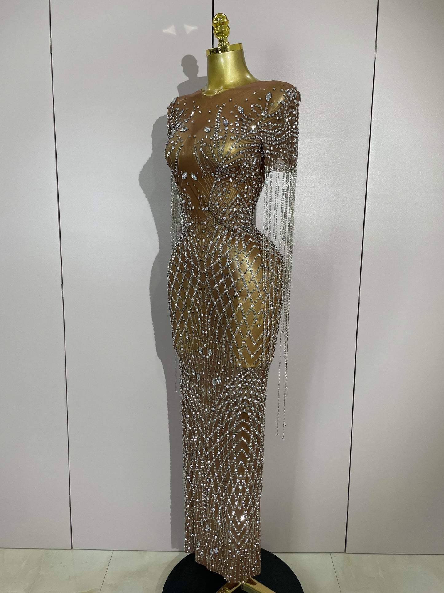 Muschibitch Funkelndes Gala Luxus Glitzer Strass Kleid Transparent Abendkleid Sexy Mesh Glamour Partykleid