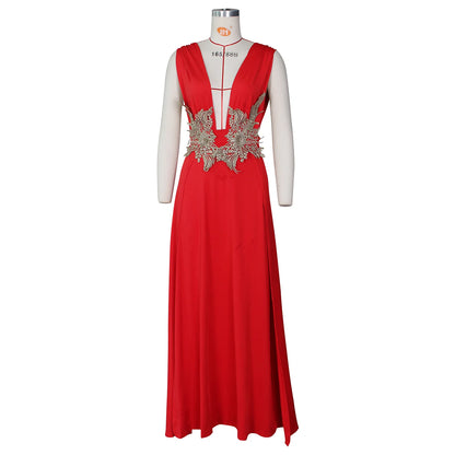 Muschibitch Abendkleid Damen Elegant Maxi Kleid Tiefer V Ausschnitt Rückenfrei Cocktailkleid