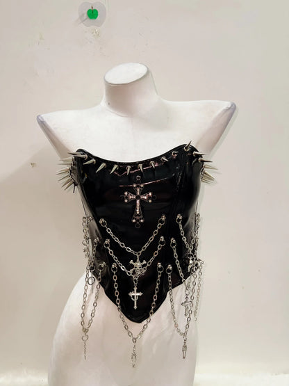 Punkgräfin Bustier Top – Gothic Punk Y2K Skull Tank Velvet Violence