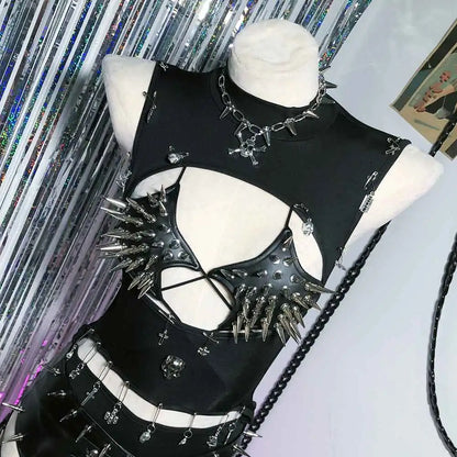 Punkgräfin Y2K Gothic Spike Top Damen – Handmade Fetish Clubwear