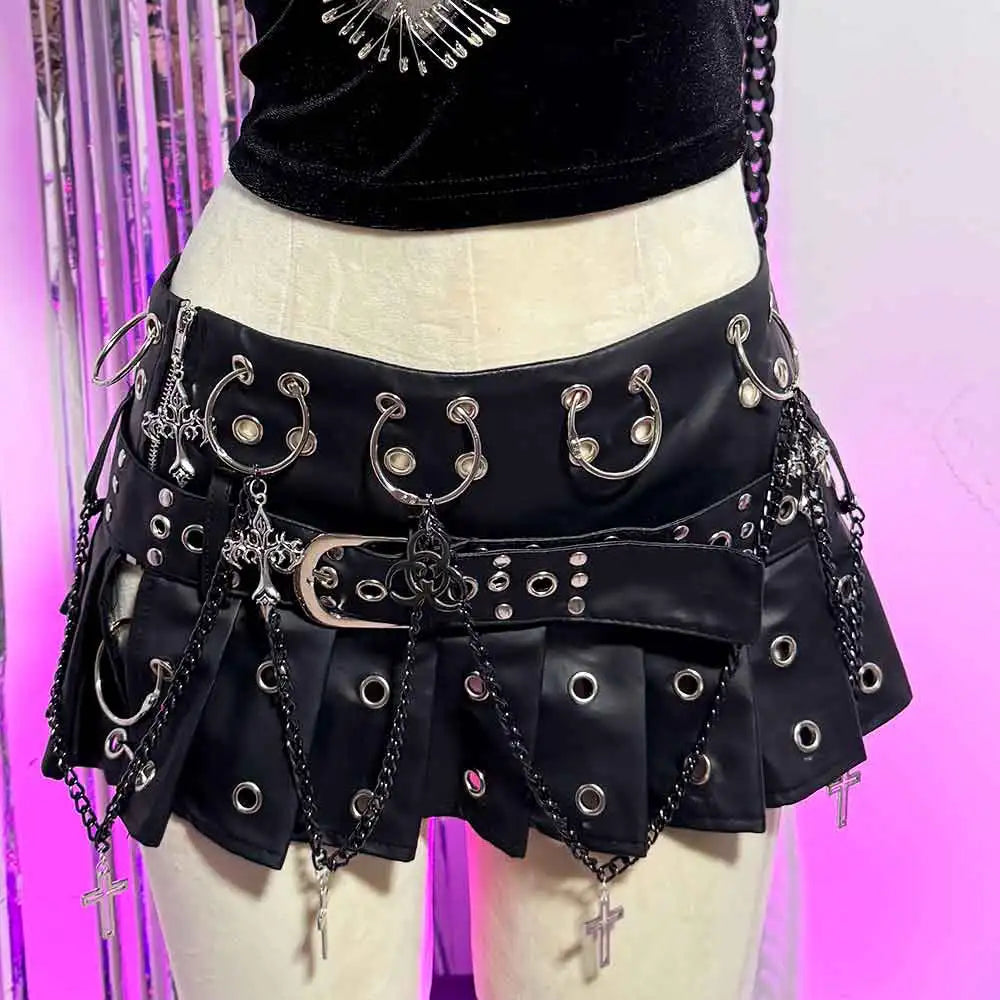 Punkgräfin Gothic Minirock Damen Schwarz mit Ketten & Nieten – Velvet Violence