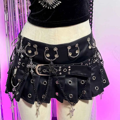 Punkgräfin Gothic Minirock Damen Schwarz mit Ketten & Nieten – Velvet Violence