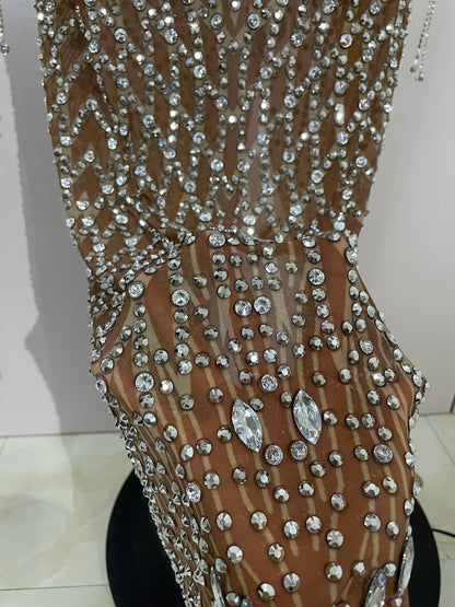 Muschibitch Funkelndes Gala Luxus Glitzer Strass Kleid Transparent Abendkleid Sexy Mesh Glamour Partykleid