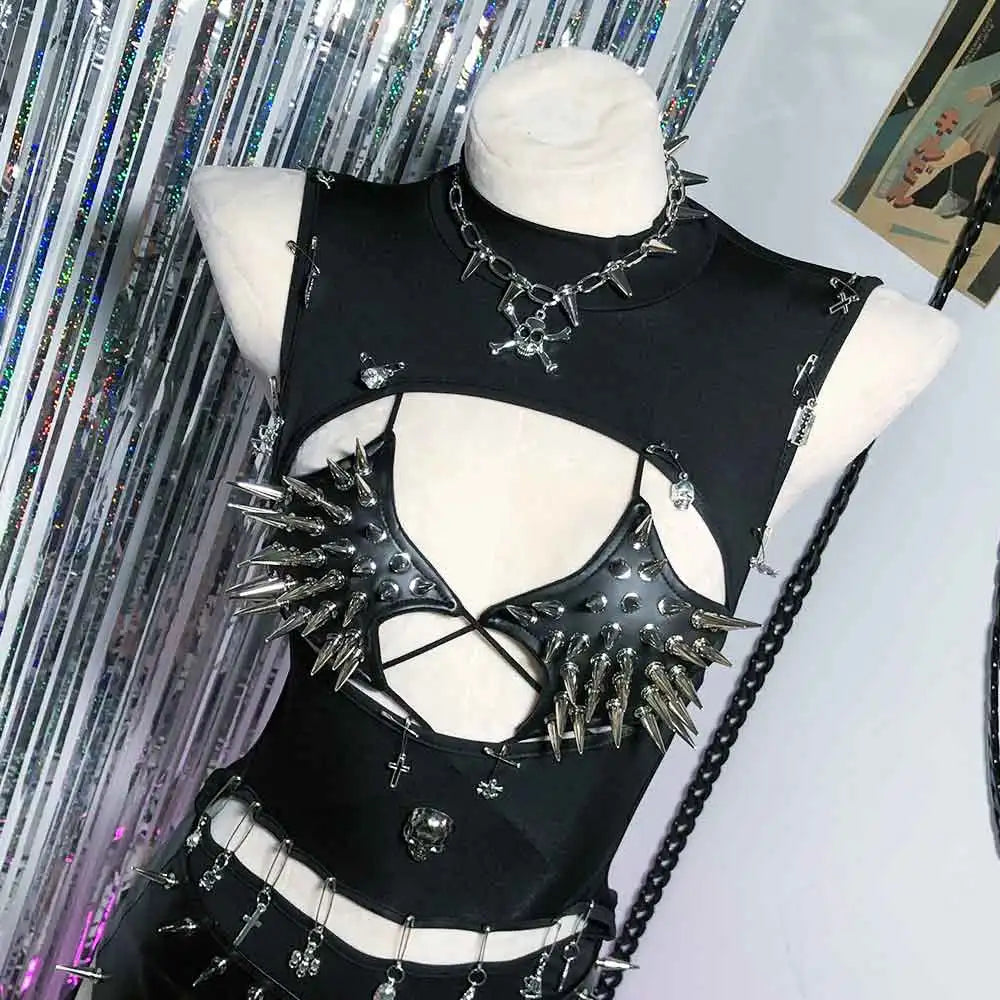 Punkgräfin Y2K Gothic Spike Top Damen – Handmade Fetish Clubwear
