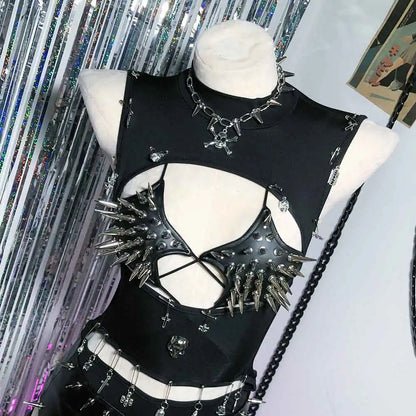 Punkgräfin Y2K Gothic Spike Top Damen – Handmade Fetish Clubwear