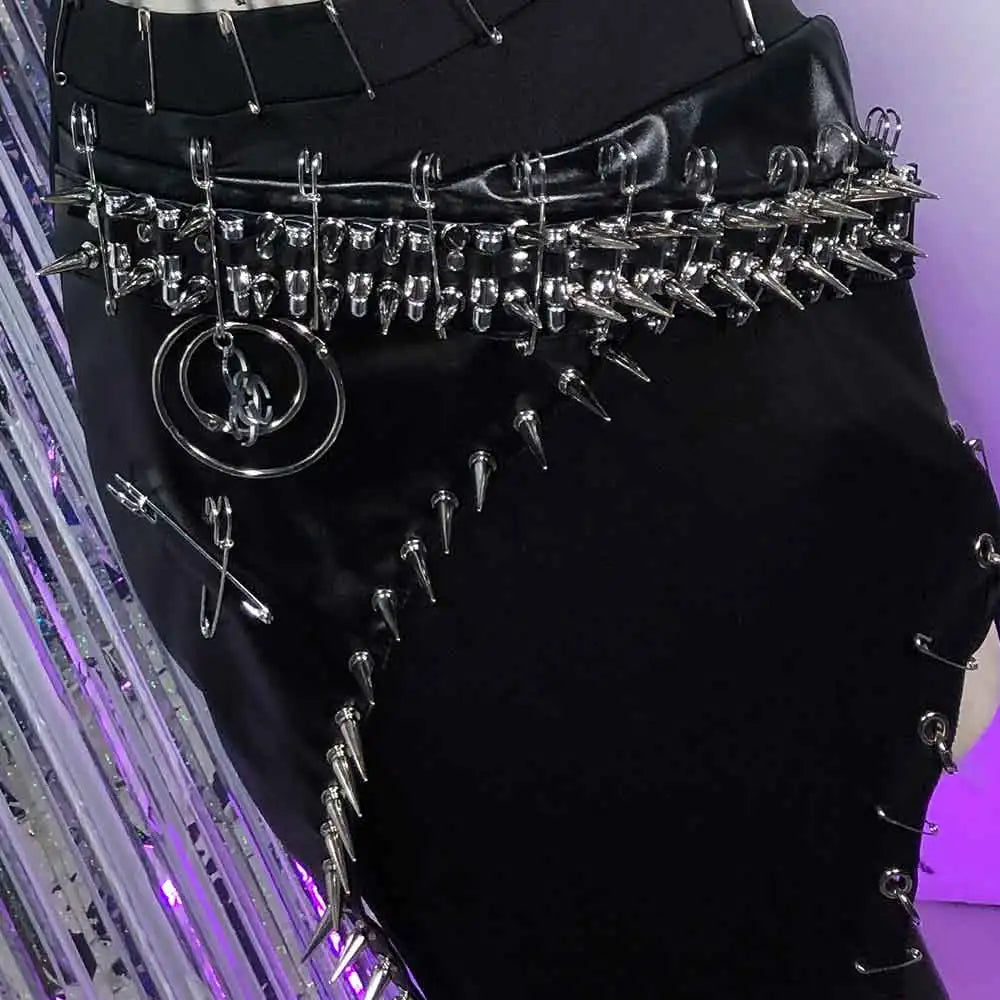 Punkgräfin Gothic Strapless Kleid – Y2K O-Ring Nieten Dress