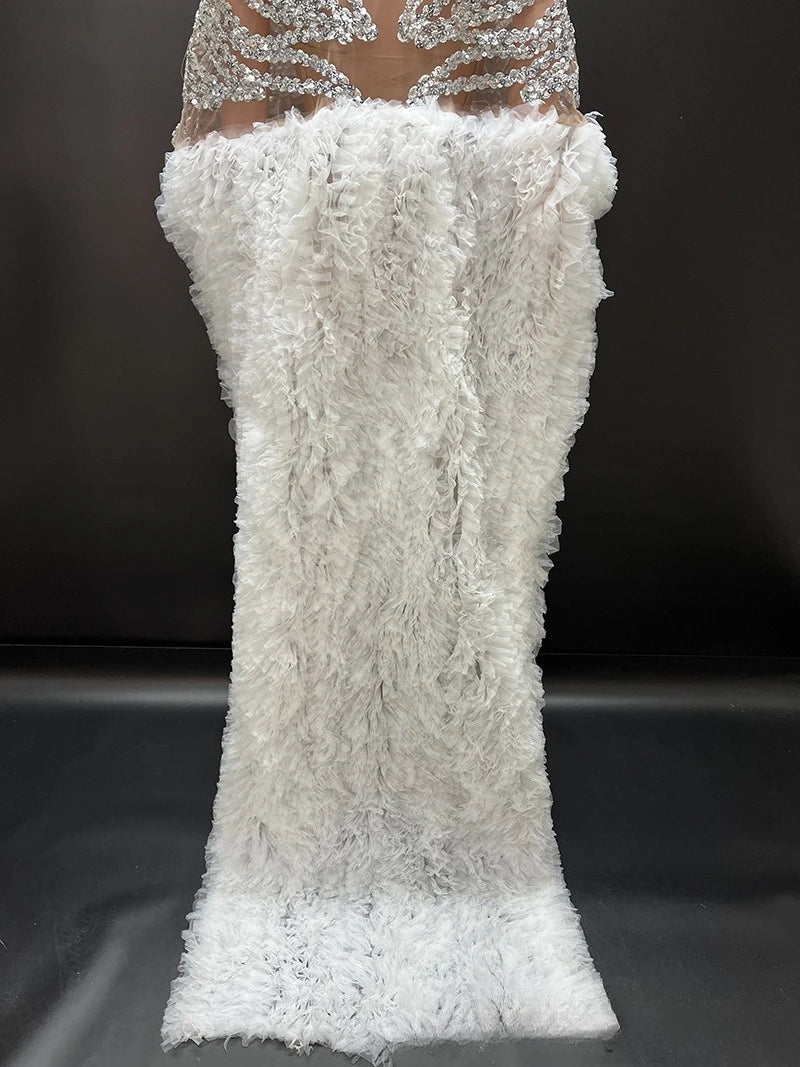 Muschibitch Silber Strass Glitzer Minikleid, Transparentes Mesh Partykleid, Sexy Gala Kleid, NYE Clubwear