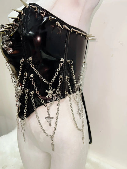 Punkgräfin Bustier Top – Gothic Punk Y2K Skull Tank Velvet Violence