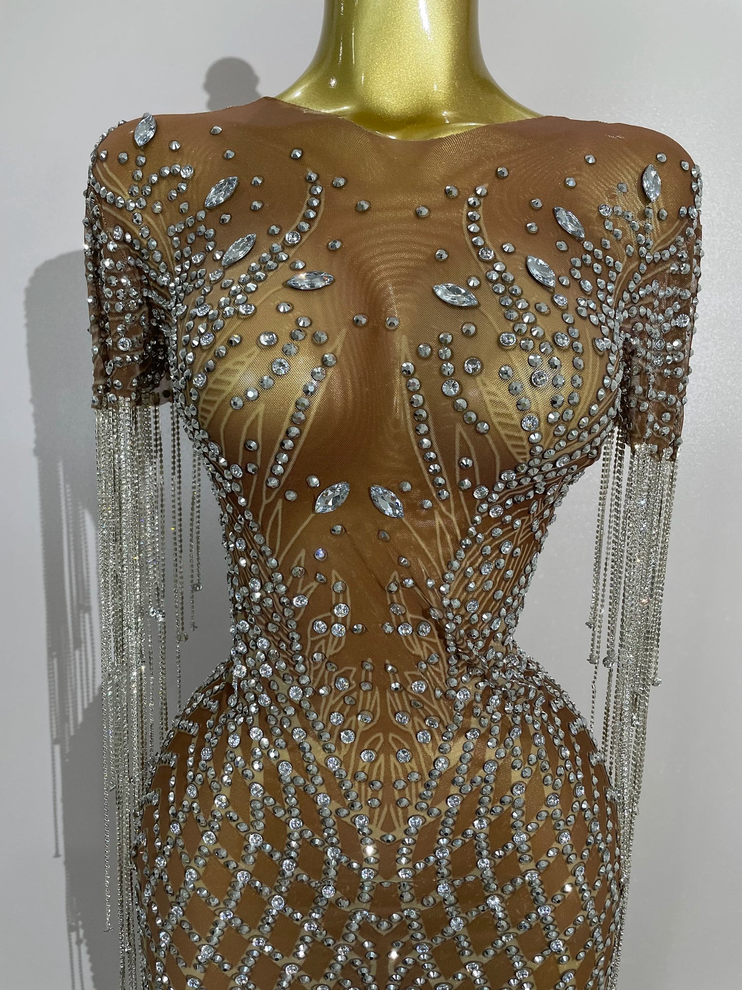 Muschibitch Funkelndes Gala Luxus Glitzer Strass Kleid Transparent Abendkleid Sexy Mesh Glamour Partykleid
