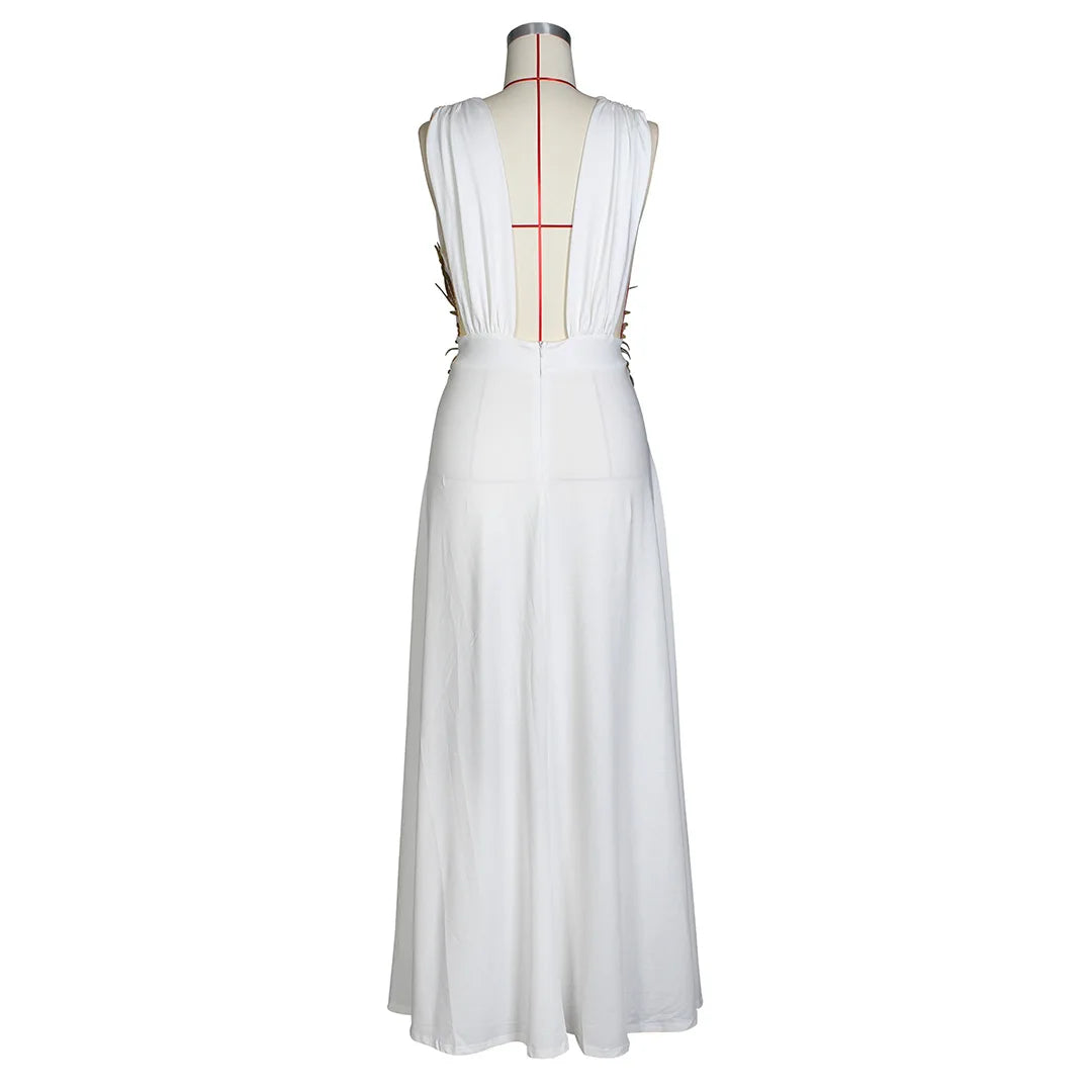 Muschibitch Abendkleid Damen Elegant Maxi Kleid Tiefer V Ausschnitt Rückenfrei Cocktailkleid