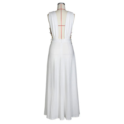 Muschibitch Abendkleid Damen Elegant Maxi Kleid Tiefer V Ausschnitt Rückenfrei Cocktailkleid
